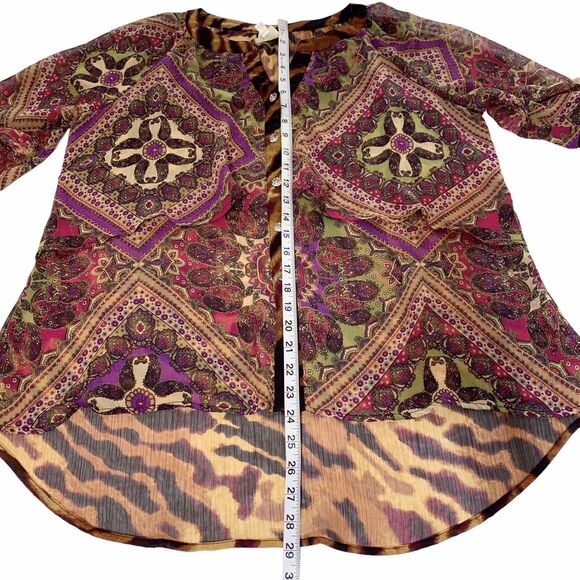 Fig and Flowers Womens Size 1X 3/4 Sleeve Sheer Overlay  Button Front Top - Picture 10 of 10